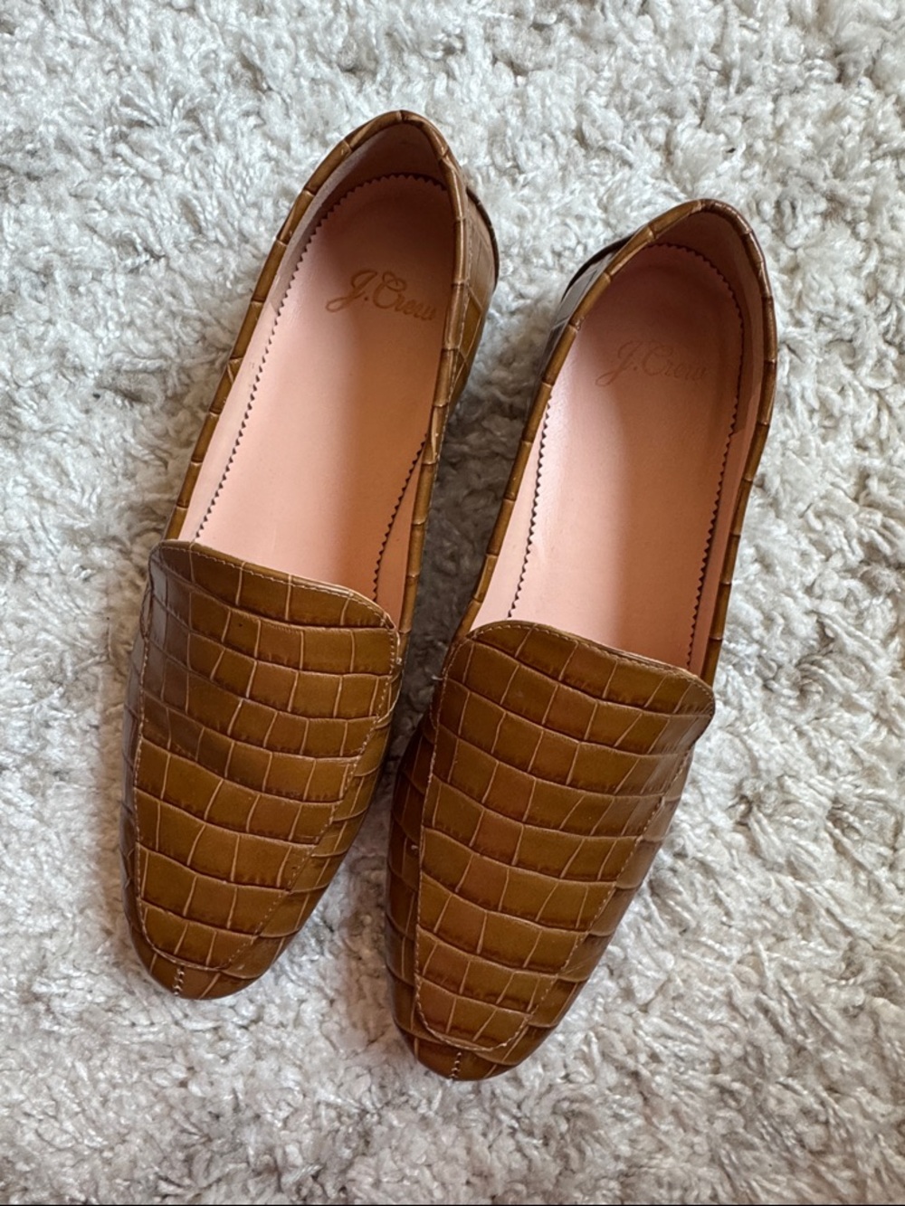 J. Crew Olive Brown Croc-Embossed Slip-On Loafers